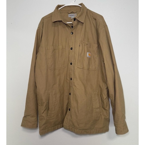Carhartt Work Jacket Mens Size L Tan Chore Coat Button Front Rugged - Picture 2 of 6